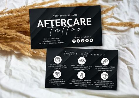 Tattoo Aftercare Card, PMU Aftercare Tattoo Care Cards, Editable Tattoo Instructions Card Canva|#tattoo #handtattoo #tattoos #tattooartist 1687 Tattoo Aftercare Kit, Cosmetic Tattoo Studio, Tattoo Parlor Interior, Small Tattoo Studio, Tattoo Business Cards, Nicole Tattoo, Pmu Aftercare, Moonlight Tattoo, Template Tattoo