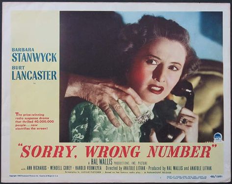 Sorry, Wrong Number (1948) Sorry Wrong Number, Ann Richards, Busy Signal, Classic Film Noir, Burt Lancaster, Barbara Stanwyck, Film Institute, Wrong Number, At Wallpaper