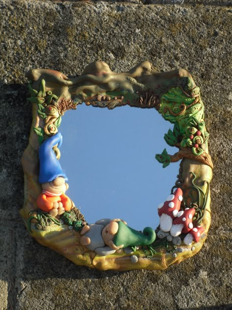 Naughty Elves Polymer Clay Mirror Polymer Clay Mirror Frame Diy, Polymer Clay Mirror Frame, Diy Clay Mirror Frame, Polymer Clay Picture Frame, Foam Clay Mirror, Air Dry Clay Mirror Frame, Clay Mirror Diy, Clay Frame Ideas, Air Dry Clay Mirror