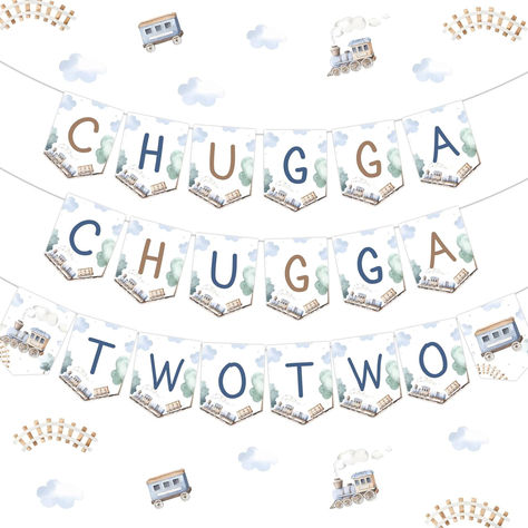 Chugga Chugga Two Two Birthday Banner, Train 2nd Birthday Garland, Choo Choo I’m Two Bunting Sign, Railroad Steam Second Bday Party Decorations #ad #trains #trainbirthday #trainbirthdayparty #trainparty #chuggachuggatwotwo #2ndbirthday #2ndbirthdayparty #secondbirthdayparty Chugga Chugga Two Two Birthday, Train 2nd Birthday, Bday Party Decorations, Chugga Chugga Two Two, Two Birthday, Two Two, Birthday Garland, Second Birthday, White Ribbon