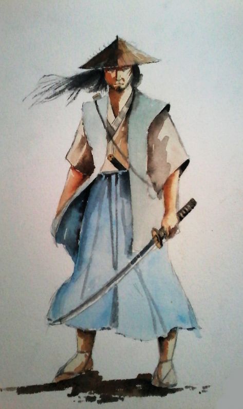 samurai  (watercolor training) Watercolor Samurai, Samurai Drawing, Japan Watercolor, Japanese Watercolor, Art Japonais, Male Cards, White Horse, Cool Art Drawings, Watercolour Painting