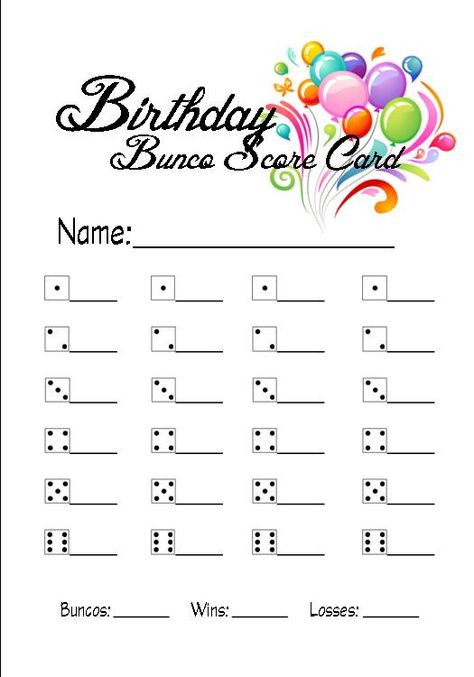 Birthday bunco score card 3x4 Bunco Birthday Party Ideas, Birthday Bunco, Bunco Table Cards Printable Free, Bunco Party Themes For April, Bunco Score Sheets Printable Free, Bunco Cards For 8 Tables, Bunko Invitation Bunco Party, Bunco Food, Bunco Score Sheets