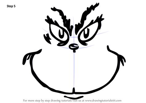 Learn How to Draw The Grinch Easy (Grinch) Step by Step : Drawing Tutorials Easy To Draw Grinch, Grinch Easy Painting, How To Draw Grinch Face Step By Step, How To Draw A Grinch, How To Draw The Grinch Face, How To Draw Grinch Face, Grinch Eyes Template, Easy Grinch Costume, Grinch Nails Step By Step