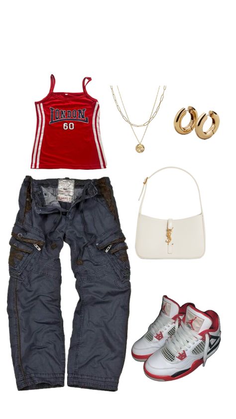 #outfitinspo #outfit #vintage #y2k Style Jordan 4s, Ysl Shoulder Bag, Gold Jewellry, Jordan 4s, Outfit Layout, Outfit Vintage, Looks Party, 2000s Fashion Outfits, Streetwear Style