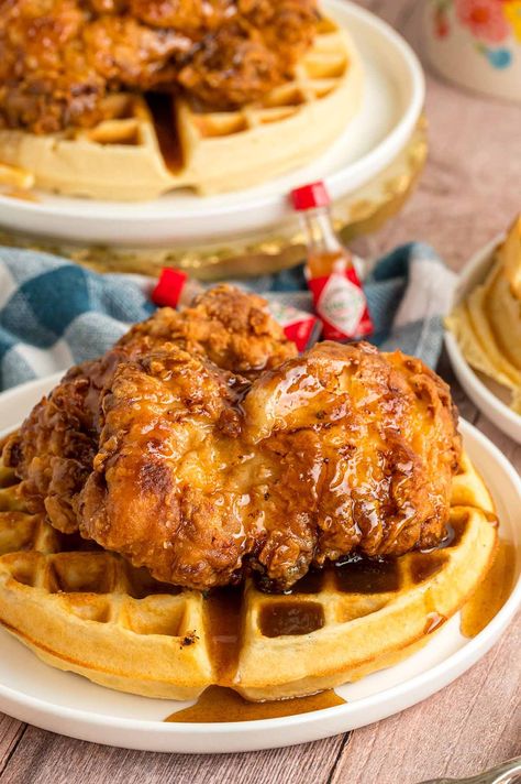 Southern Fried Chicken and Waffles - Cooked by Julie Chicken And Waffles Recipe, Dinner Ideas Chicken, Fried Chicken Strips, Maple Syrup Recipes, Buttermilk Waffles, Fried Chicken And Waffles, Waffle Ingredients, Crispy Waffle, Buttermilk Chicken