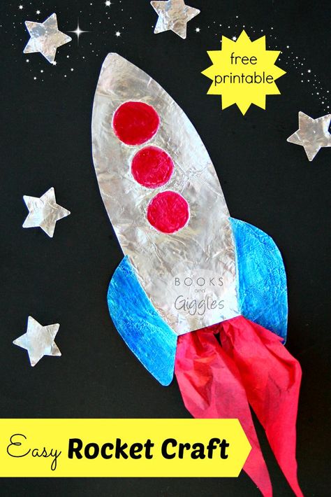 This rocket craft for kids is easy and fun, and it even includes a free printable template Rocket Craft, Space Crafts For Kids, Transportation Crafts, Theme Preschool, Rockets For Kids, Transportation Theme, Boredom Busters, Rocket Ship, Preschool Ideas