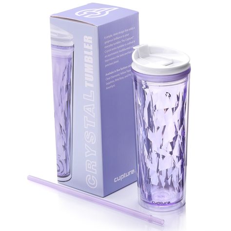 A simple, sleek design that adds a gorgeous brilliance to your everyday tumbler. The Cupture® Crystal series tumbler is crafted in an asymmetric multifaceted cut that mimics the look and feel of a precious jewel. Matching purple amethyst color straw to complete sleek look. Trendy Water Bottles, Cute Water Bottles, Cute School Supplies, Precious Jewels, Botol Air, Travel Tumbler, Kitchen Items, Bottle Design, Tumbler Cups