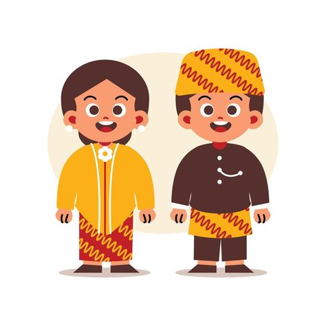 Couple Wear Indonesian Traditional Clothes of West Java Indonesian Traditional Clothes, West Java, Traditional Clothes, Traditional Outfits, Java, Vector Art, Vector Free, Royalty, Royalty Free