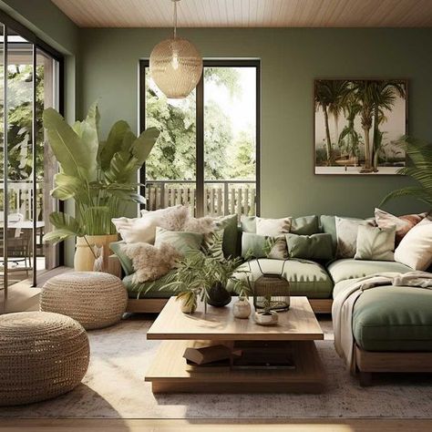 Living Room Design Green Couch, Green And Cream Decor, Green Living Room Aesthetic, Sage Green Couch, Light Green Living Room, Living Room Green Couch, Olive Office, Sage Interior, Sage Green Living Room