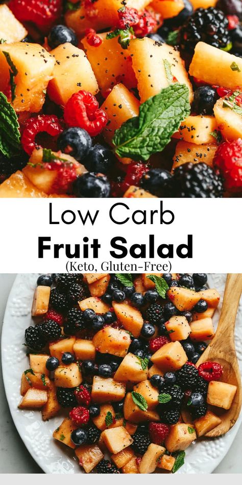 Low Carb Fruit salad on a white plate Low Carb Fruit Salad, Keto Fruit Salad, Salad Low Carb, Berry Fruit Salad, Dressing For Fruit Salad, Keto Fruit, Vegan Keto Recipes, Berry Salad, Low Carb Fruit