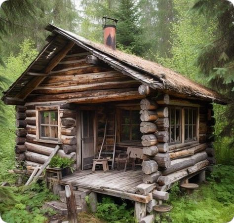 Cat Cottage, Old Cabins, Primitive Living, Rustic Homes, Little Cabin In The Woods, Mountain Cabins, Log Cabin Rustic, Small Log Cabin, Cabin House