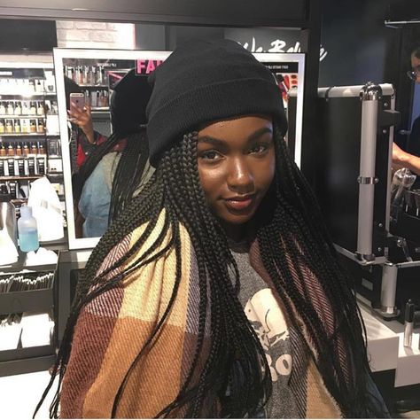 846 Likes, 6 Comments - 🍫🍫 (@darkskin.blackgirls) on Instagram: “@universalshawty #blackgirls #darkskingirls #fineassgirls #flawless #fleek #darkskin…” Braids And Hats Black Women, Queen Braids, Beanie Hairstyles, Dreads Girl, Bad Barbie, Faux Locs Hairstyles, Beautiful Chocolate, Black Queens, Aesthetic Outfit Ideas