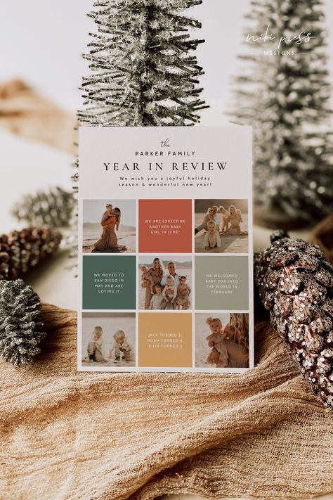 "Holiday Card Template - With this template, you can edit all background colors, font colors, fonts, font sizes, and text! Note: This is an EDITABLE TEMPLATE. No physical product will be shipped to you. ✨ ADDITIONAL HOLIDAY TEMPLATES: https://etsy.me/46V2aH8 ❤️ TRY BEFORE YOU BUY: https://www.corjl.com/d/JCI5J  WHAT YOU WILL RECEIVE  DIY editable template in the following size: * 5x7\"  HOW TO ORDER  ① Purchase your template ② A message from Corjl.com will be sent to the email address associated Year In Review Template, Year In Review Christmas Card, Unique Christmas Card, Happy New Year Card, Review Template, Foto Collage, Holiday Card Template, Unique Christmas Cards, Holiday Templates