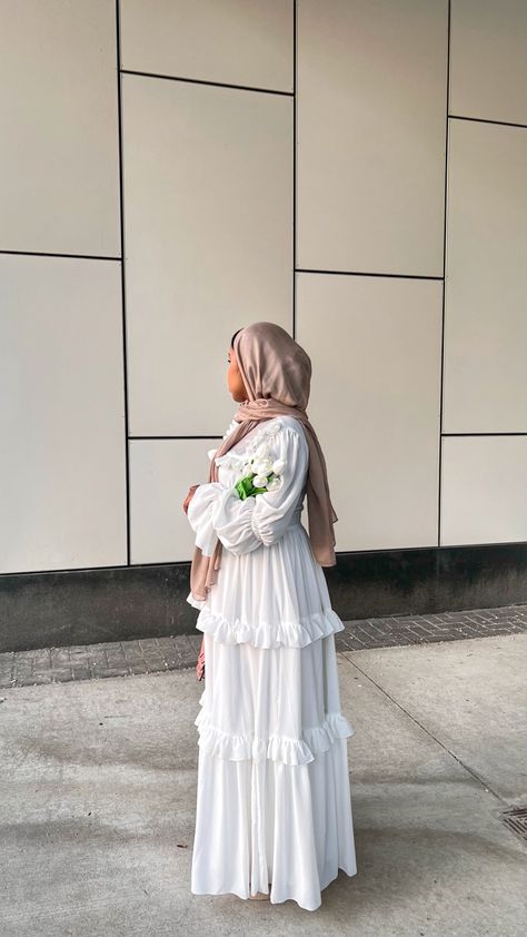 Long white dress, modest dress , hijabstyle, hijab fit , summer dress , Hijabi Bridal Shower Outfit, White Modest Graduation Dress, Hijabi White Dress Outfit, White Modest Dress Hijabi, White Hijabi Dresses, Modest Bridal Shower Outfit, Hijabi Long Dress, Long White Dress Aesthetic, Modest Summer Dresses Muslim