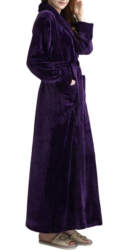 Kinloy Womens Soft Fleece Dressing Gown Ladies Full Long Bathrobe Fluffy Nightwear Full Length Housecoat Sleepwear Robe Purple M 8-10 UK School Dormitory, Pool Hotel, Ladies Shawl, Weekend Home, Winter Sleepwear, Matching Robes, Luxurious Spa, Purple L, Long Gown Dress