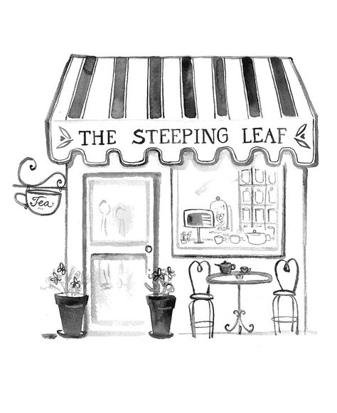 The Teashop Girls | Laura Schaefer, author, Sujean Rim, illustrator. 심플한 그림, Architecture Drawing Art, Bullet Journal Art, Cute Doodle Art, Pencil Art Drawings, Urban Sketching, Store Front, Architecture Sketch, Diy Art Painting