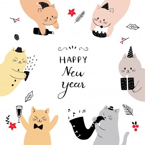 New Year Cat, Happy New Year Gif, Happy New Year Photo, New Year Gif, Cute Cat Illustration, Happy New Year Images, Happy New Year 2024, New Year Photos, New Year Images