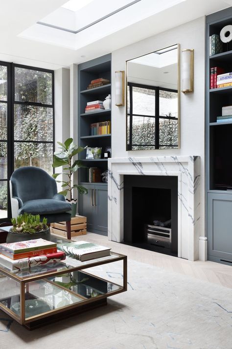 The Garcon Coffee Table by Julian Chichester features in this Chelsea home designed by @LondonLandInt. (Image courtesy of Pelham Design, photography by Alexander James Photo). Alcove Shelving, Julian Chichester, London Interior Design, Reading Spot, British Furniture, World Book Day, Chelsea London, Book Day, London Flat