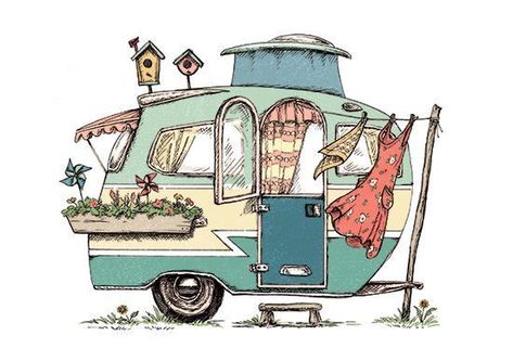 Camper Art, Vintage Camper Remodel, Retro Campers, Vintage Travel Trailers, Seni Cat Air, Vintage Trailer, Vintage Camping, 수채화 그림, Vintage Trailers