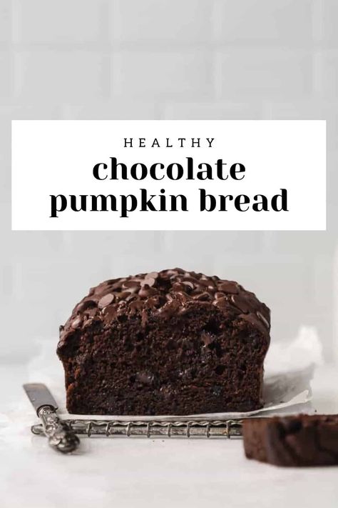 This Healthy Chocolate Pumpkin Bread is an easy, healthy treat that tastes like a spiced chocolate loaf! #chocolatebread #pumpkinbread #pumpkindessert #chocolatepumpkin Pumpkin Bread Chocolate, Butternut Squash Bread, Chocolate Bread Recipe, Chocolate Pumpkin Bread, Chia Recipes, Chocolate Loaf, Healthy Pumpkin Bread, Dessert Breads, Spoon Bread