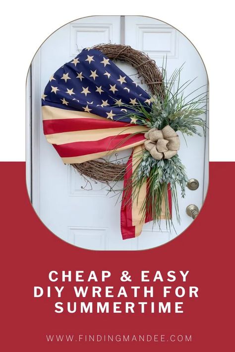 Americana Wreaths Diy, Patriotic Wreaths For Front Door Diy, American Flag Wreath Diy, Flag Wreath Diy, Flag Wreaths For Front Door, Patriotic Flag Wreath, Patriotic Wreath Diy, Diy Grapevine Wreath, American Flag Crafts