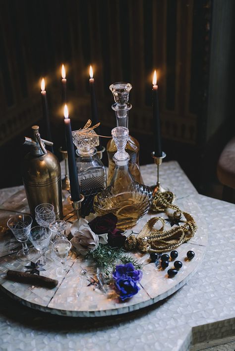 Now this is how you throw a chic Halloween wedding! #wedding #halloween #halloweendecor Apothecary Wedding Decor, Diy Elegant Halloween Decor, Vintage Gothic Wedding Decor, Whimsigoth Wedding Decor, Witch Wedding Aesthetic, Witchy Wedding Decor, Alchemy Wedding, Moody Glam Wedding, Moody Halloween Decor