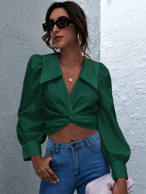 Tie Back Crop Top, Latest Crop Tops, Global Desi, Twist Front Crop Top, Top Shein, Suits Clothing, Crop Top Outfits, Women Blouses, Tracksuit Women