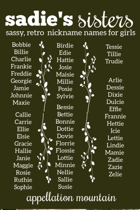 Sadie's Sisters: Old Fashioned Nickname Names for Girls - Appellation Mountain Diffrent Aesthics Names, Old Fashioned Last Names, Fantasy Mountain Names, Different Aesthetics Fashion Names, Cute Girl Names With Nicknames, D Names For A Girl, Small Town Names Ideas, H Names For A Girl, Old Surnames