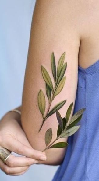 Sage Leaf Tattoo, Chest And Arm Tattoo, Tattoos Hummingbird, Sage Tattoo, Olive Tattoo, Leaf Tattoo, Rune Tattoo, Sage Leaf, Daisy Tattoo