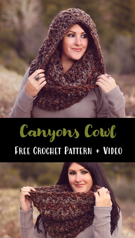 Canyons Cowl Free Crochet Pattern Crochet Hooded Cowl, Col Crochet, Crochet Snood, Crochet Cowl Free Pattern, Crochet Hooded Scarf, Crochet Hood, Crochet Unique, Poncho Crochet, Crochet Cowl Pattern