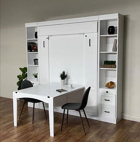 Ryland Table Murphy Bed in your choice of finish and hardware Murphy Bed Office, Murphy Bed Desk, Murphy Wall Beds, Modern Murphy Beds, Closet Bed, Murphy Bed Diy, Tiny Bedrooms, Table Bed, Office Guest Room