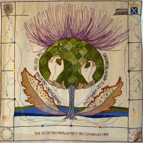 Frieda Oxenham: The Great Tapestry of Scotland Scottish Tapestry, Scottish Parliament, Bayeux Tapestry, Scottish Thistle, Fair Isle Knitting, Quilt Inspiration, On Display, Art Quilts, Go On