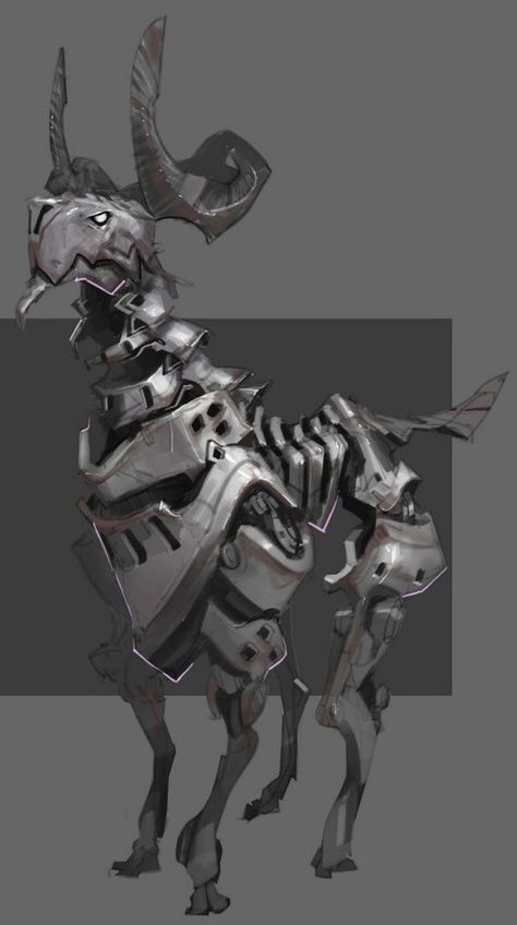 Mechanical Commission / The Beastiary Robot Animal, Deer Illustration, Robot Concept, Fantasy Monster, Creature Feature, Robot Design, Game Character Design, Monster Design, Creature Concept Art