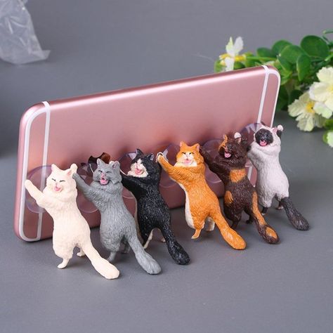 Cute Funny Cat Phone Holder Kickstand #353 Desk Phone Holder, Chat Kawaii, Gatto Carino, Iphone Holder, Cat Stands, Tanah Liat, Söt Katt, Smartphone Holder, Cell Phone Stand