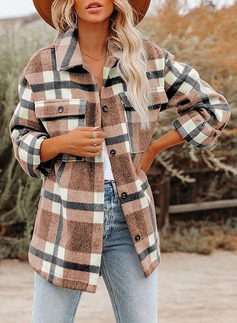 Dokotoo womens flannel shacket is made with high-quality fabric. Soft, lightweight and comfortable to wear Flannel Jacket Women's, Oversized Flannel, Plaid Shirts, Flannel Women, Flannel Jacket, Long Sleeve Flannel, Casual Vest, Brown Plaid, Plaid Jacket