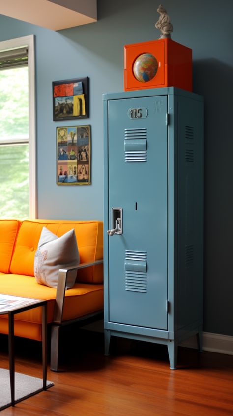 Locker Bedroom, Vintage Lockers, Industrial Cabinet, School Hallways, Eclectic Living, School Lockers, Pantry Storage, Bedside Tables, Repurpose