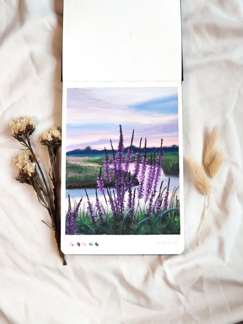 Diy Canvas Art Easy, Purple Painting, Travel Art Journal, Gouache Art, Watercolor Painting Techniques, Aesthetic Painting, Diy Canvas Art Painting, Nature Paintings, Diy Canvas Art