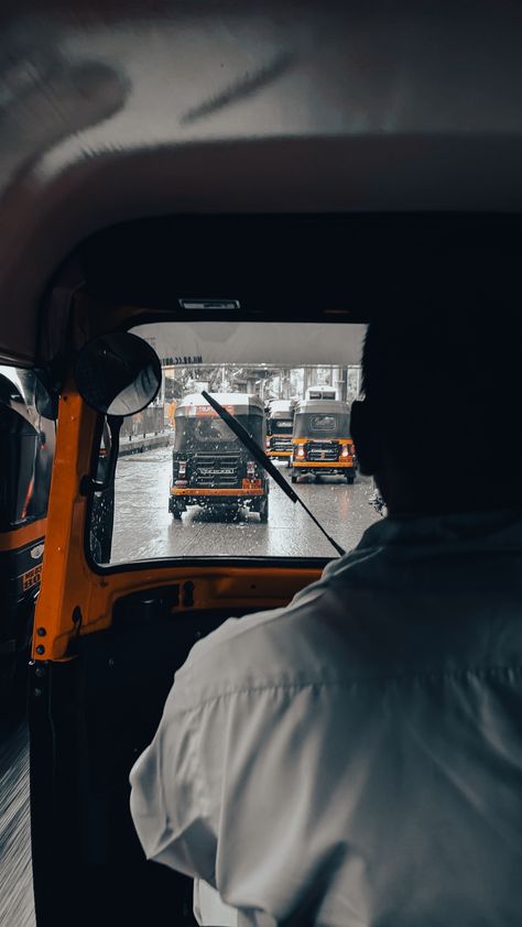 Mumbai Monsoon Photography, Auto Rickshaw Snap, Rickshaw Snap, Rikshaw Snap, Auto Rickshaw Aesthetic, Mumbai Auto Rickshaw, Rickshaw Aesthetic, India Asthetic, Rain Snap