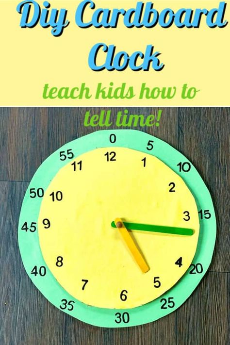 How to Make a Cardboard Clock: A Learning Tool for Kids - Crafty Little Gnome Teaching Clocks To Kids, Time Projects For Kids, How To Tell Time For Kids, How To Teach Time To Kids, How To Make A Clock For Kids, Clock Crafts For Kids, Analog Clock For Kids, Paper Plate Clock, Cardboard Clock