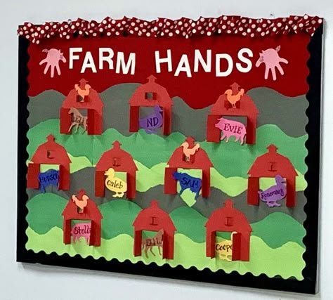 Farm Classroom Bulletin Boards, Farm Animal Decorations Classroom, Farm Theme Bulletin Board Preschool, Farming Classroom Theme, Farm Bulletin Boards Preschool, Barnyard Theme Classroom, Farm School Theme, Farm Decor For Classroom, Farm Theme Bulletin Board Ideas