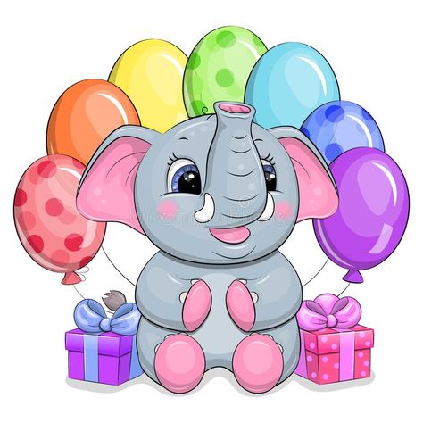 Disney Animal Nursery, Cartoon Elephant Drawing, Beginner Drawing Ideas, Elephant Cartoon Images, Easy Drawings Step By Step, Drawing Ideas Step By Step, Elephant With Balloon, Balloon Elephant, Cute Elephant Cartoon