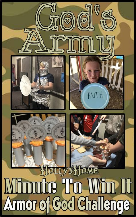 HollysHome - Church Fun: God's Army, Armor of God Minute to Win it Games Armor Of God Lesson, Army Armor, Cousin Camp, Old Testament Bible, Sunday School Games, Church Games, New Testament Bible, Minute To Win, Youth Group Games