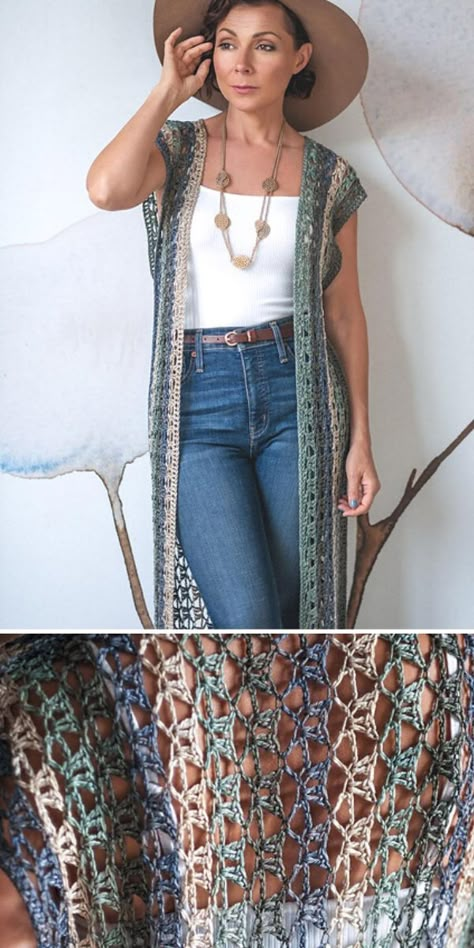 Crochet Long Vest Pattern Free Easy, Crochet Drape Cardigan Pattern, Sleeveless Cardigan Crochet Pattern, Crochet Long Coat Pattern Free, Crochet Duster Pattern Free Plus Size, Long Crochet Vest Pattern Free, Crochet Lace Duster Pattern Free, Boho Crochet Cardigan Pattern, Free Crochet Duster Pattern