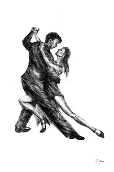 A passionate couple dancing Argentine Tango - Original drawing (No. 278) by Joe Yang Couple Dancing Drawing Romantic, Dancing Couple Drawing, Couple Dancing Drawing, Tango Drawing, Dancing Drawing, Tango Art, Tango Dancers, Acrylic Painting Diy