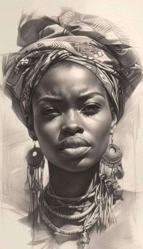 African Face Drawing, Woman Face Drawing Sketches, Woman Hiding Face, Black Women Drawings, Black Women Portraits, Women Face Drawing, Black Woman Drawing, Drawing Ideas Black, Traditional African Attire