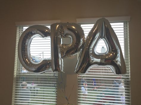 CPA Party balloons Cpa Certificate Aesthetic, Passing Cpa Exam Party, Accounting Vision Board, Cpa Aesthetic Girl, Cpa Vision Board, Cpa Photoshoot, Cpa Aesthetic, Cpa Certificate, Cpa License