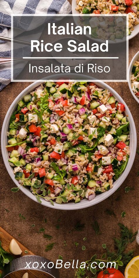 Mediterranean Brown Rice, Cold Rice Salad Recipes, Italian Rice Salad, Rice Salad Cold, Picnic Potluck, Salad Vegetables, Rice Salad Recipes, Brown Rice Salad, Italian Rice