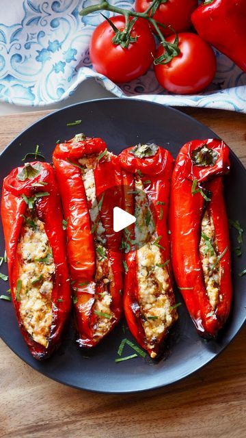 Mary Politis on Instagram: "PIPERIES GEMISTES ME FETA | Peppers Stuffed with Feta Cheese. If you’re travelling in Northern Greece, you’ll be enjoying this dish made with Florina peppers. Grown in Florina, they’re well known for their deliciously intense sweet flavour. But just as delicious with any type of bell pepper, too! Stuffed with a combination of Feta cheese and Kefalograviera (you could also use, Kefalotyri or Graviera), fresh tomato, spanish onion, and fresh mint (of course) to lift these delicious flavours.  4 Red Bell Peppers 150 grams Greek Feta Cheese 50 grams kefalograviera 1 tomato – chopped 1/4 Spanish onion - chopped 8 mint leaves – chopped 4 tablespoons Extra Virgin Olive Oil Cracked black pepper  Preheat oven to 180 degrees celcius fan forced.  Wash peppers then use a sh Greek Stuffed Onions, Feta Cheese Stuffed Peppers, Feta Peppers, Gemista Recipe Greek Stuffed Peppers, Stuffed Peppers Vegetarian, Greek Sides, Stuffed Bell Peppers Feta, Stuffed Bell Peppers Greek Style, Feta Stuffed Peppers