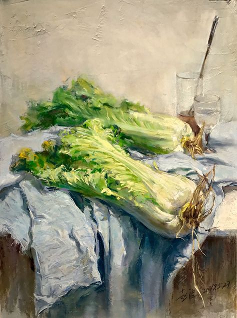 Cabbages Pastel 23x17 Yang Zhao Fruit Picture, Realism Painting, Impressionism Painting, Still Life Art, Still Life Painting, Painting Oil, Figurative Art, Figure Painting, Impressionism