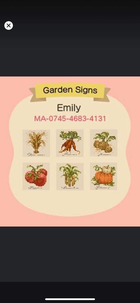 Acnh Fruit And Veg Sign, Acnh Produce Sign, Animal Crossing Vegetable Sign, Acnh Fruit Codes, Grocery Sign, Ac Ideas, Watermelon Designs, Acnh Design, Acnh Inspo